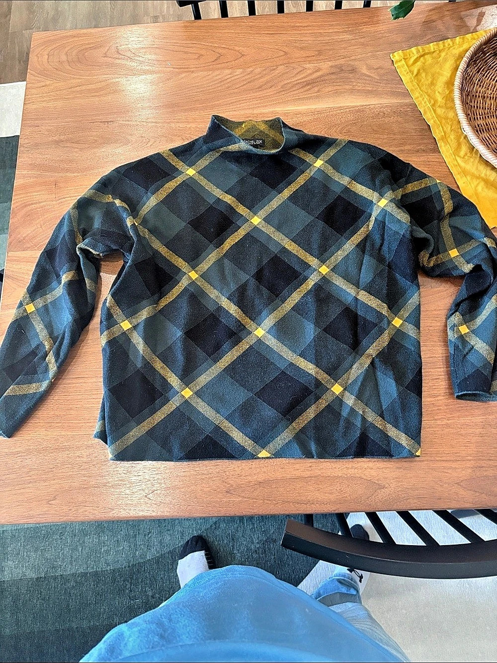 Rachel Zoe Plaid Crew Neck Sweater in Blue & Yellow Size XL Like New